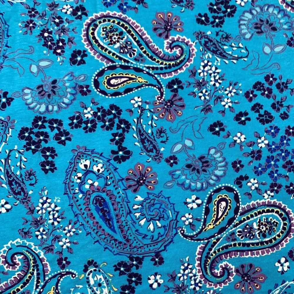 Woman Within Knit Top Women's 22/24 Short Sleeve Blue Paisley Crew Neck Cotton - Picture 6 of 9